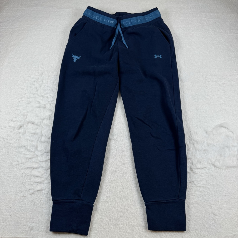 Under Armour Project Rock Pants Mens Size S Blue Fleece Jogger Sweatpants